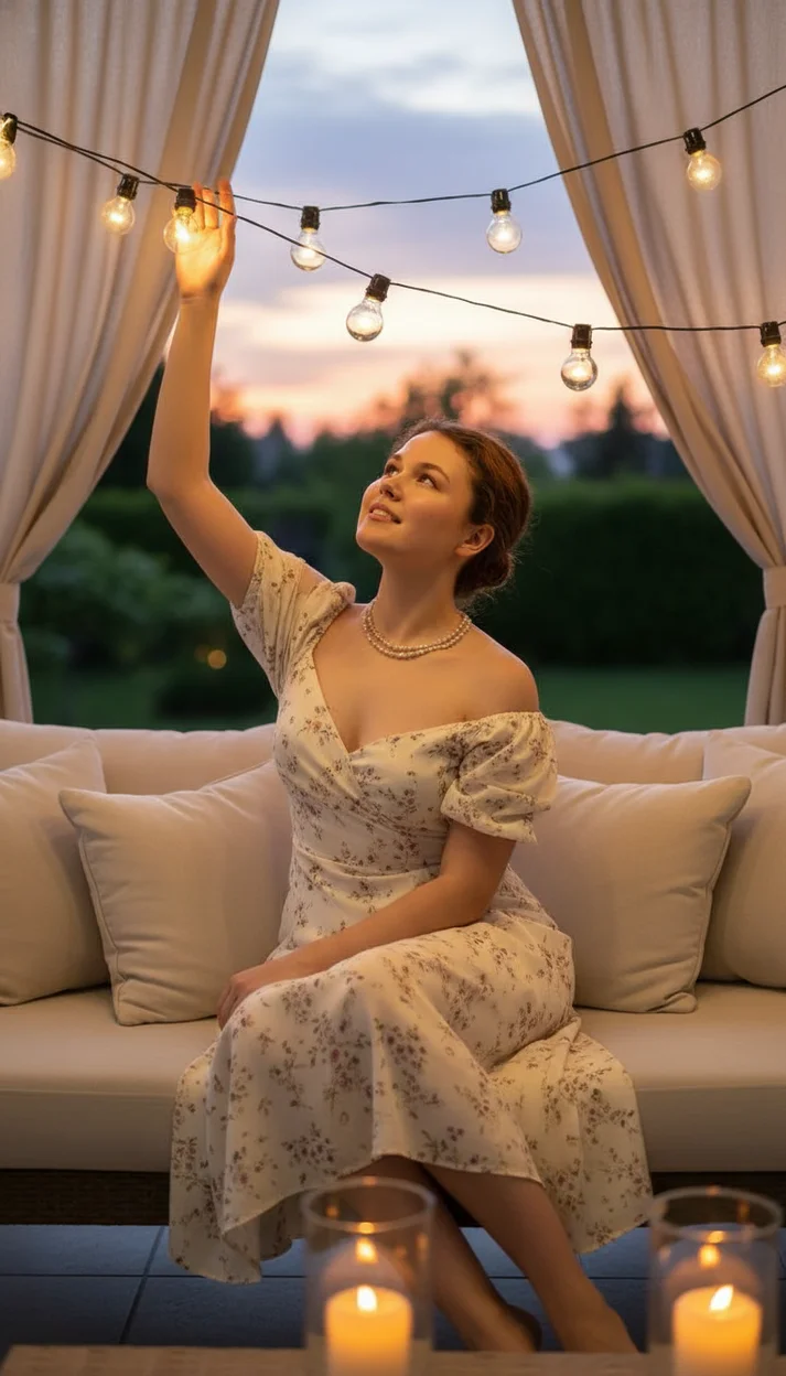 Девушка на террасе в лёгком платье