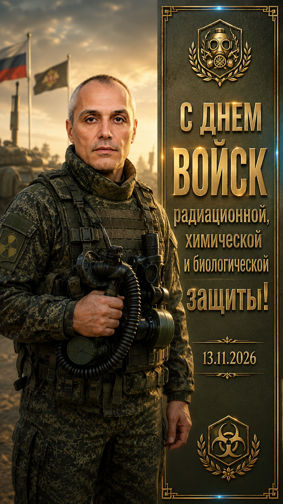 День войск радиационной, химической и биологической защиты — 13.11.2026 — торжественная портретная открытка