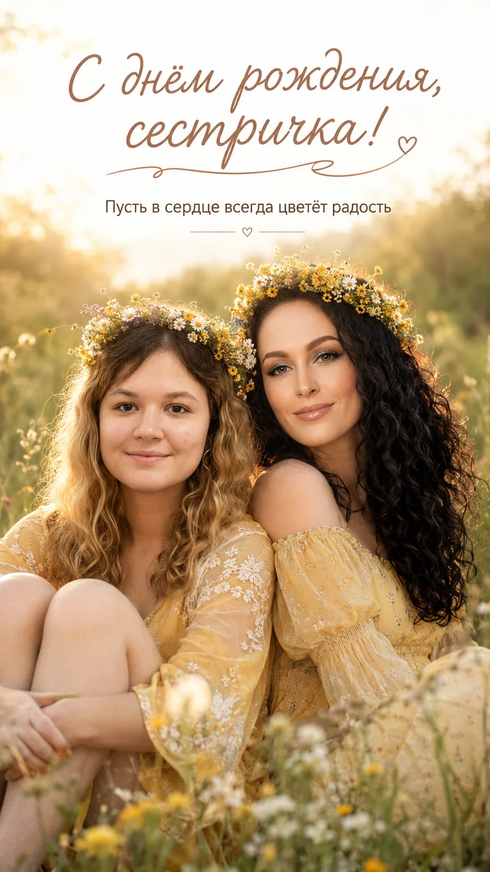Фотосессия сказочные сёстры в траве с венками