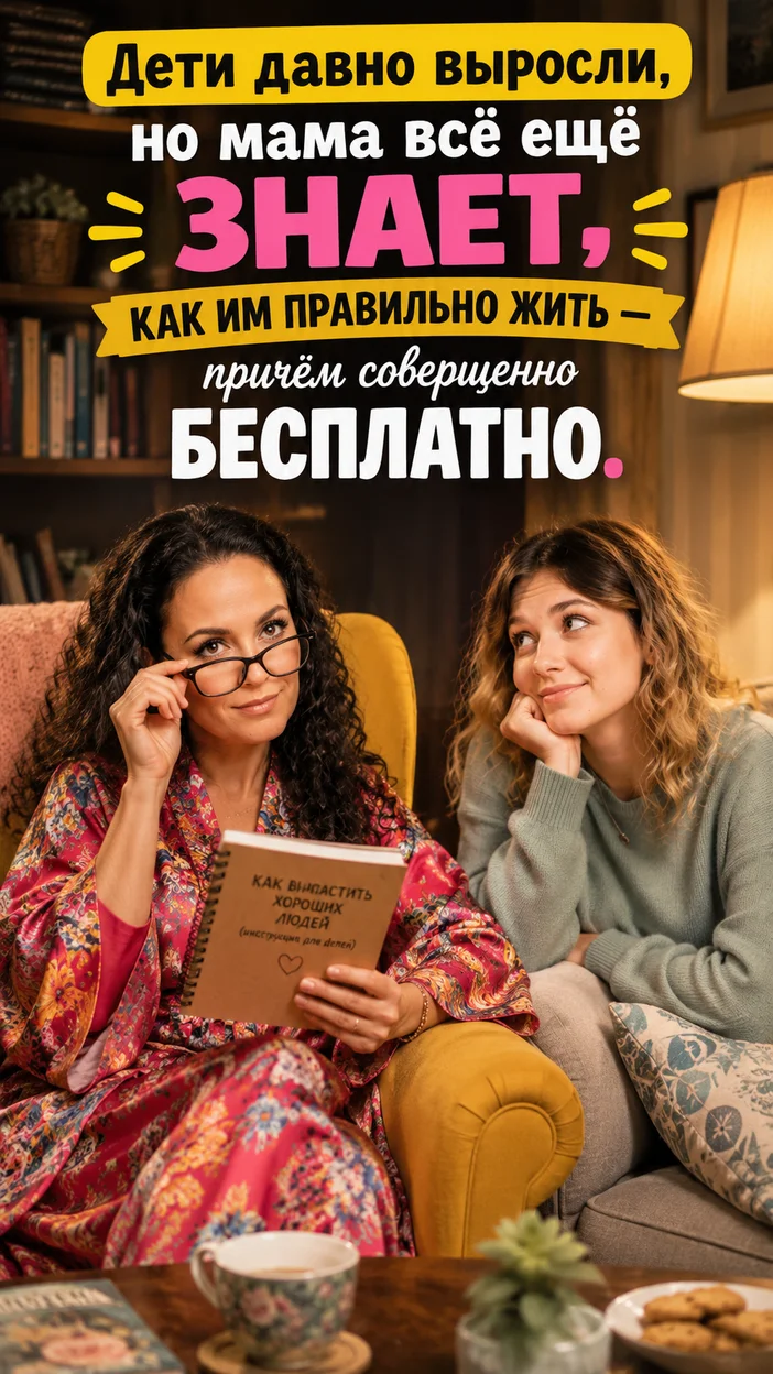 Фотооткрытка для мамы с поздравлением "Дети давно выросли, но мама всё ещё знает, как им правильно жить — причём совершенно бесплатно."