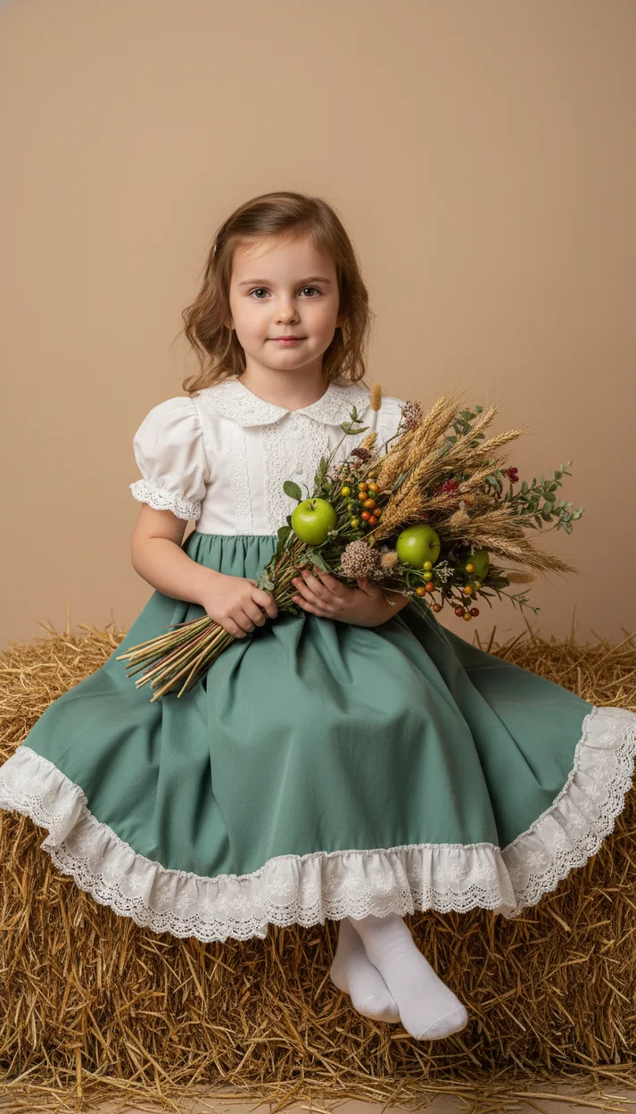  Деревенский портрет ребёнка с букетом колосьев