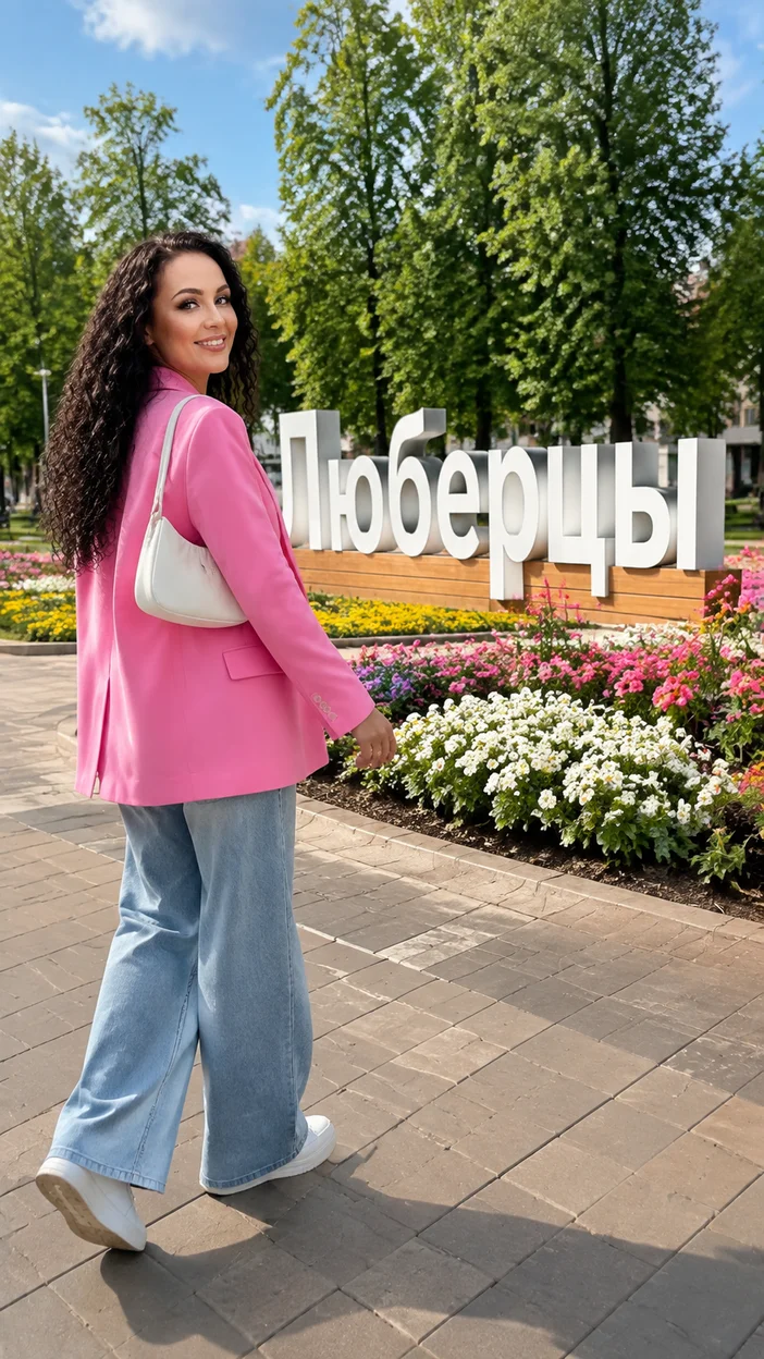Фотосессия девушки в розовом пиджаке в Люберцах