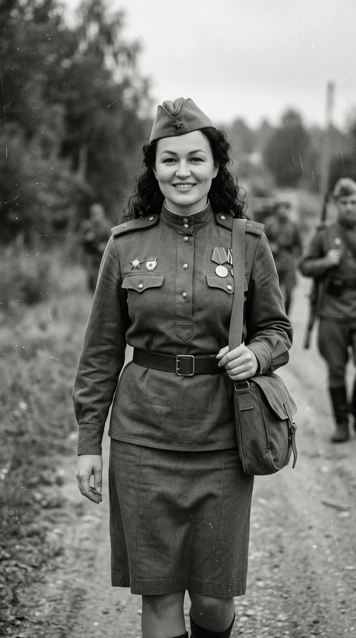  Фотореалистичный портрет молодой женщины в стиле архивной фотографии