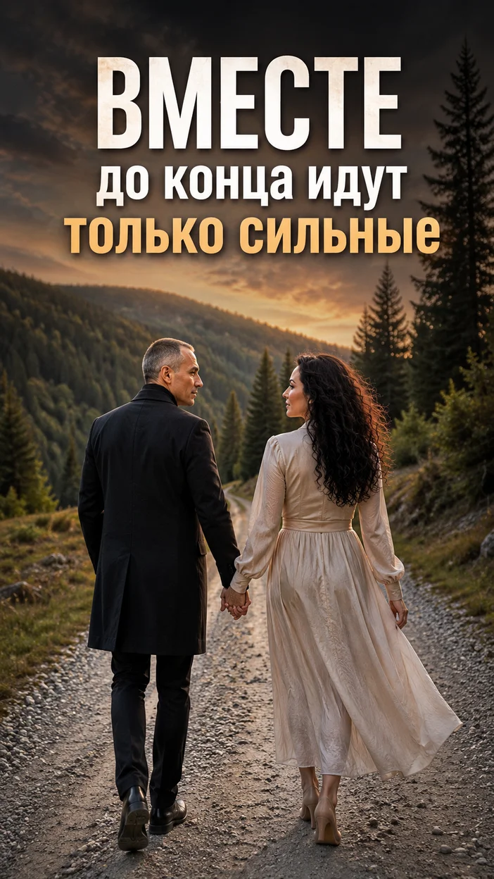 Фотосессия пары на лесной дороге с тёмно‑вечерней атмосферой