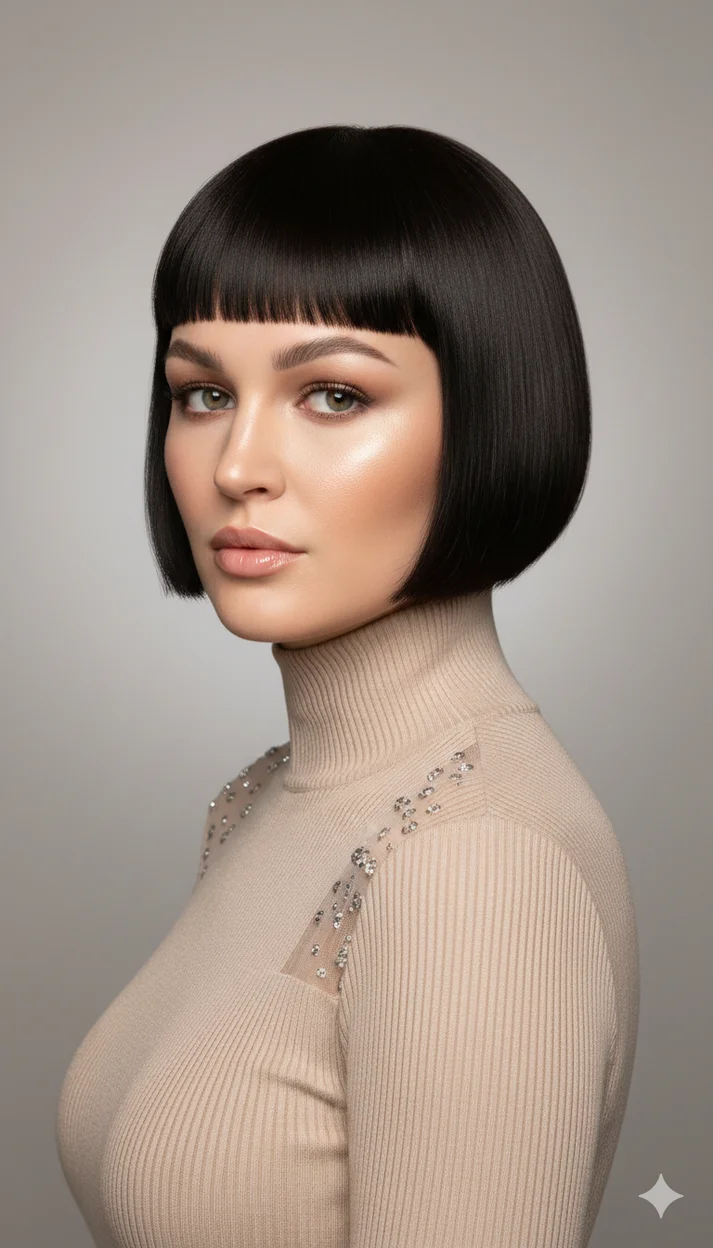 Ультракороткий боб с идеально ровной линией среза по кругу головы