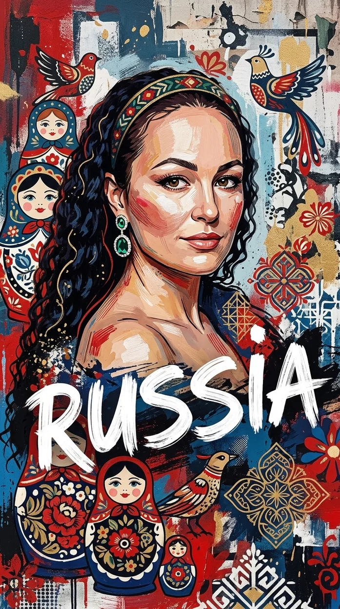 Яркая художественная иллюстрация в стиле современного русского folk art в русском стиле 