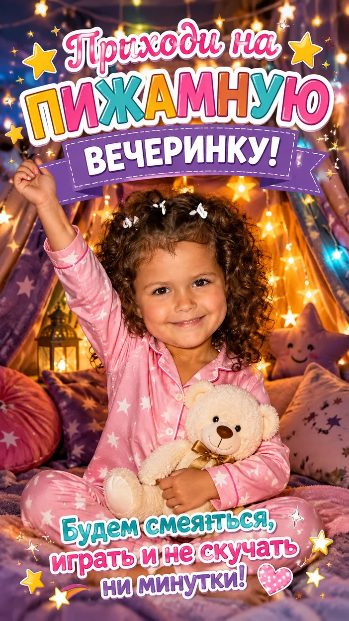 Фотооткрытка — Приходи на пижамную вечеринку!