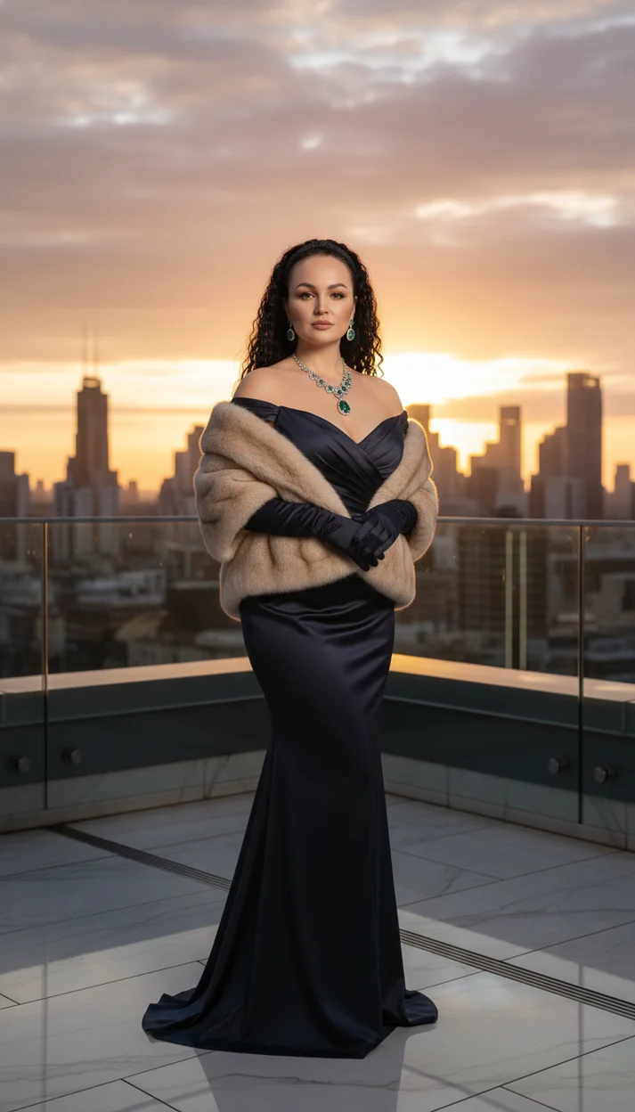 гламурная fashion-съёмка на фоне закатного неба