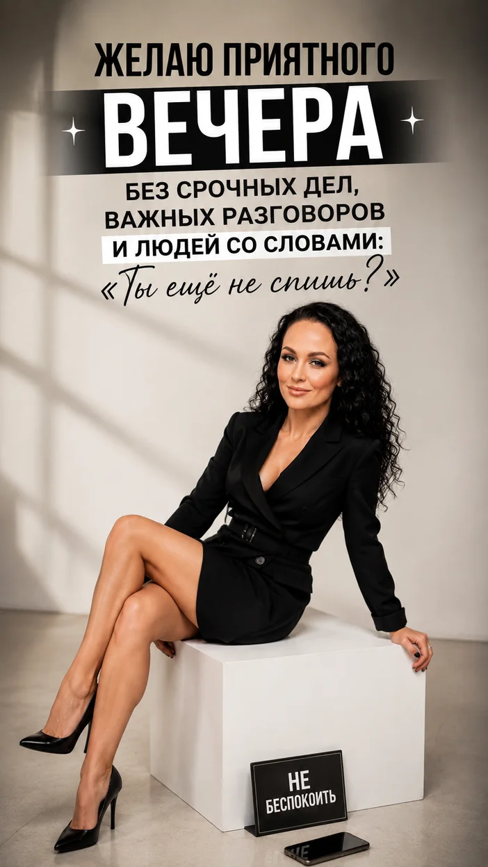 Фотооткрытка для тебя с текстом "Желаю приятного вечера без срочных дел, важных разговоров и людей со словами: „Ты ещё не спишь?“"