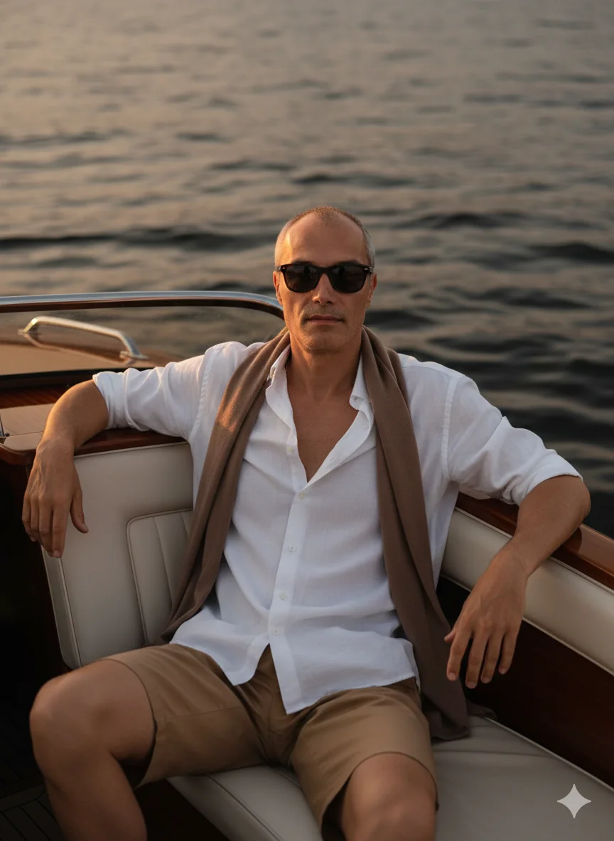 Мужчина в белой рубашке на яхте