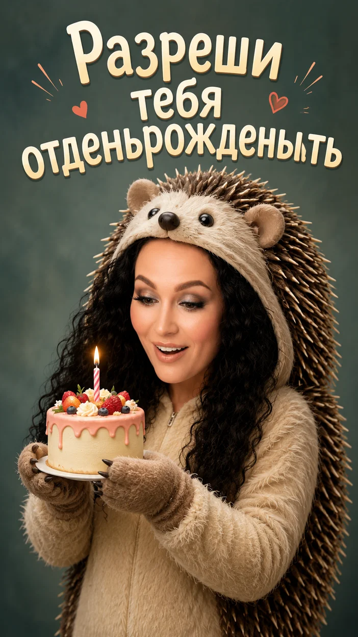 Фотосессия человека‑ёжика с тортом и свечами