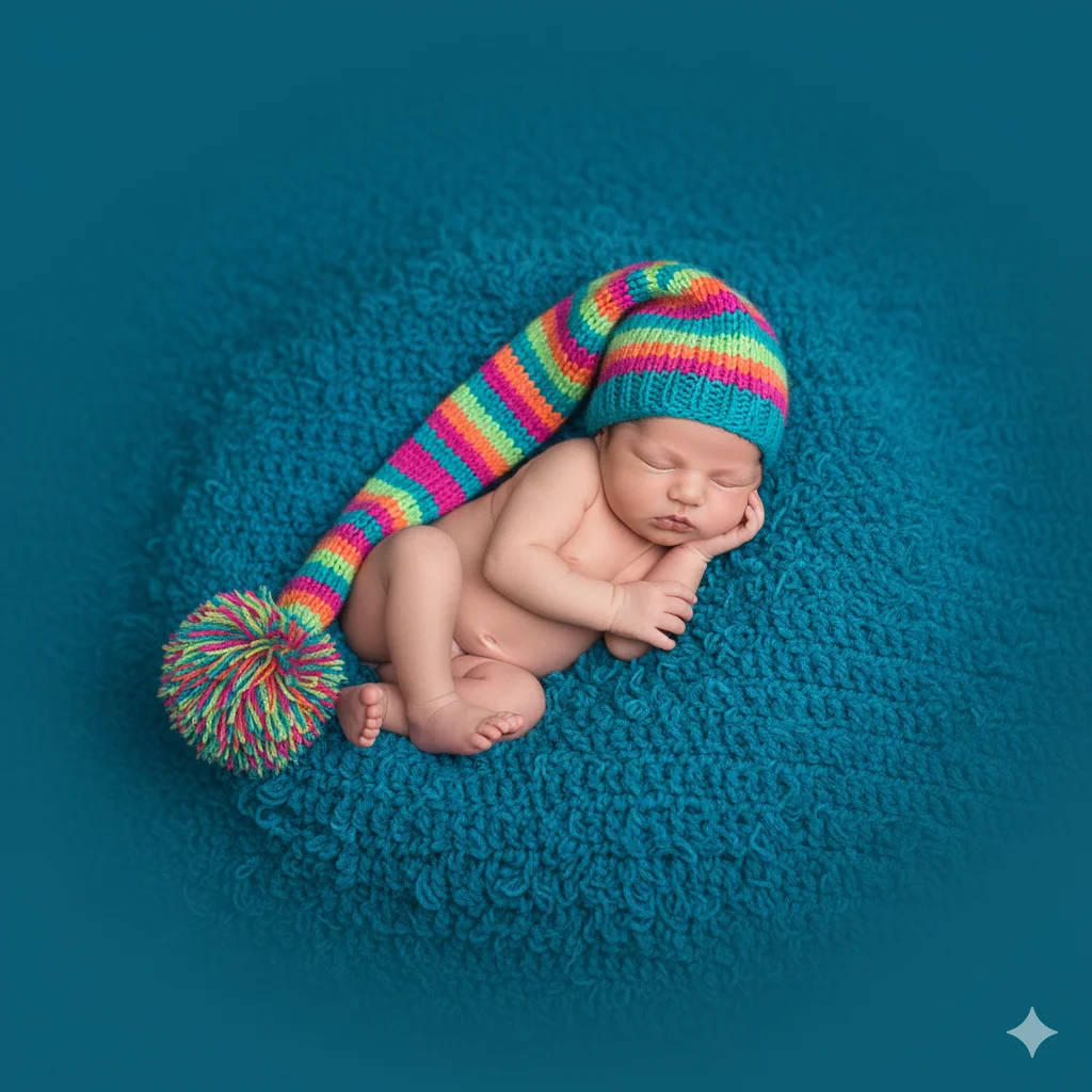 Малыш спит в полосатой вязаной шапочке