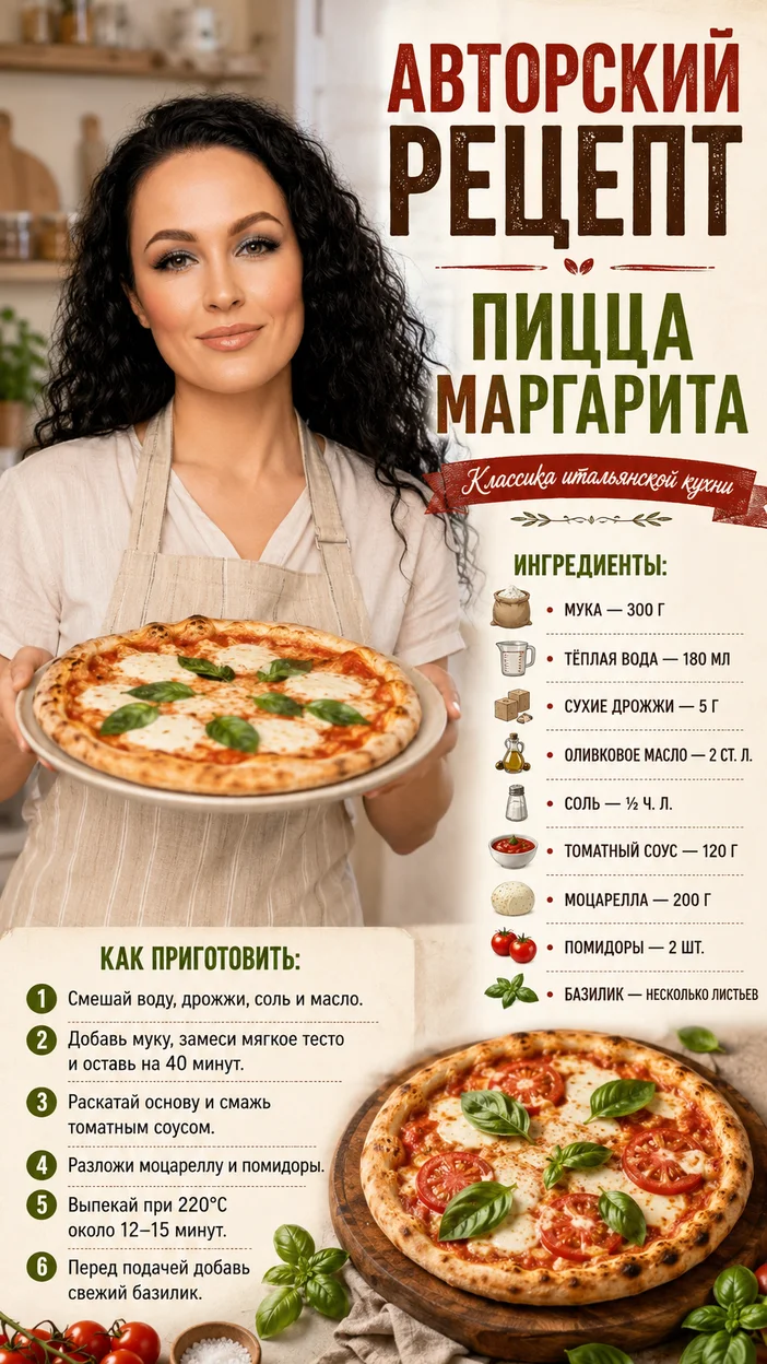 Фотосессия авторского рецепта пиццы маргарита