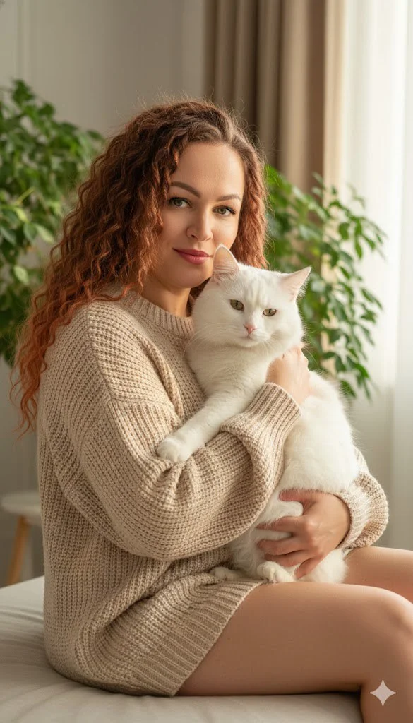 Солнечный уют с белым котом