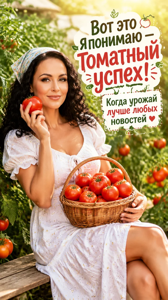 Фотооткрытка с текстом «Вот это я понимаю — томатный успех!»