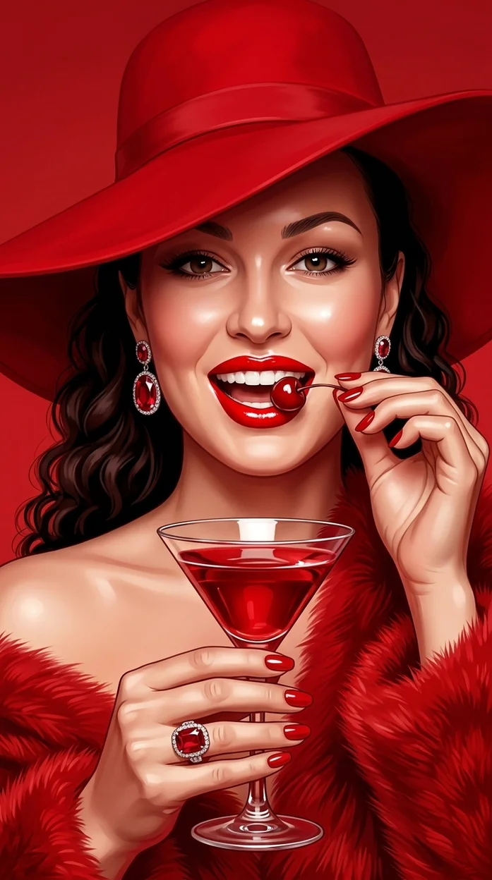 Алый гламур с коктейлем и вишней