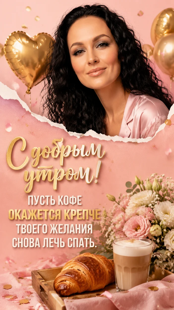Фотооткрытка для всех с поздравлением "С добрым утром! Пусть кофе окажется крепче твоего желания снова лечь спать."
