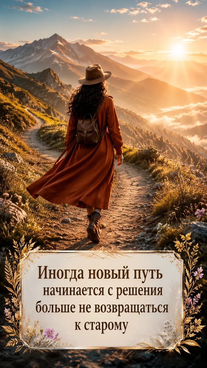 Фотооткрытка для друга с пожеланием "Иногда новый путь начинается с решения больше не возвращаться к старому"