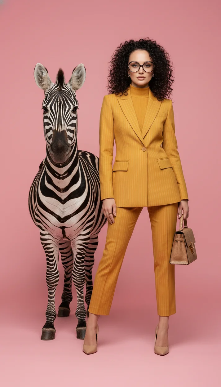  Девушка с зеброй на розовом фоне