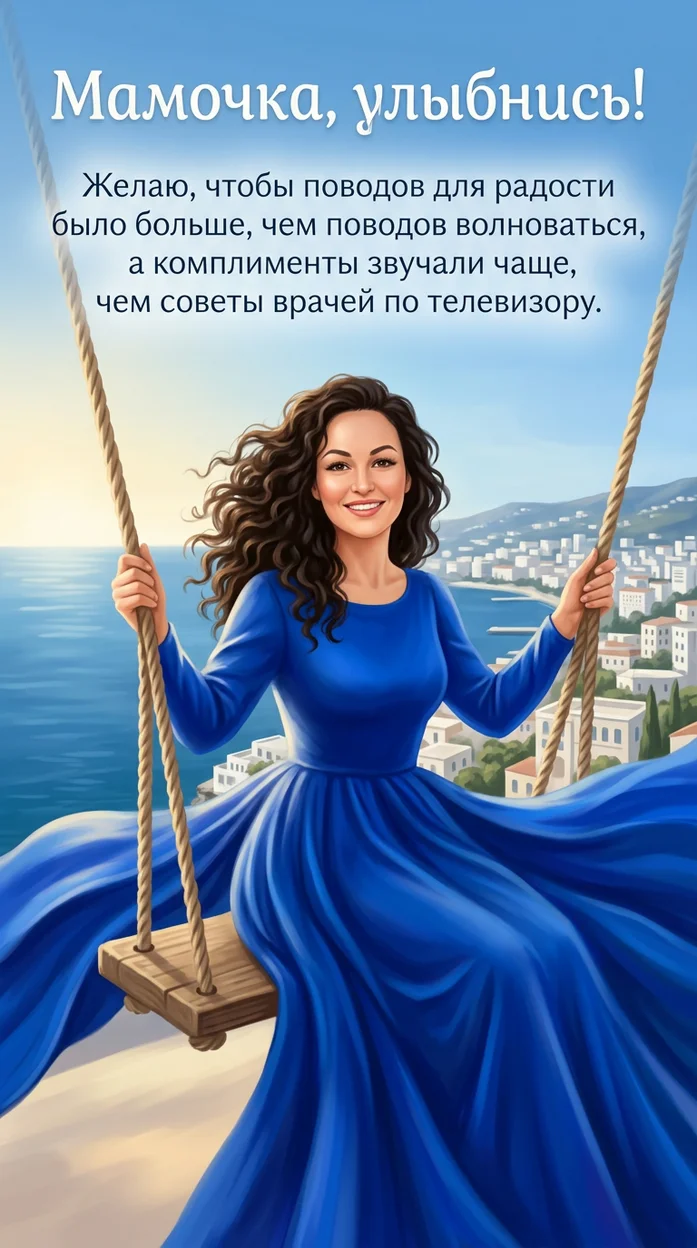 Мамочка, улыбнись! - Открытка  с вашим фото 