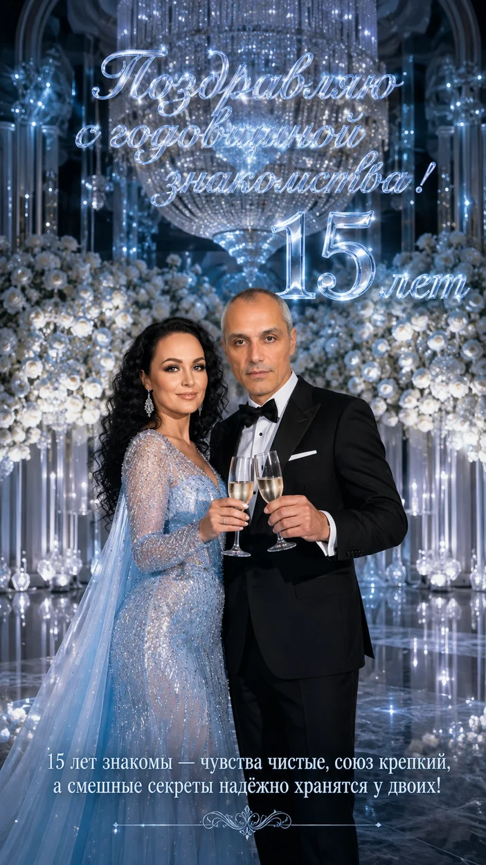 Фотооткрытка паре на 15 лет с поздравлением 