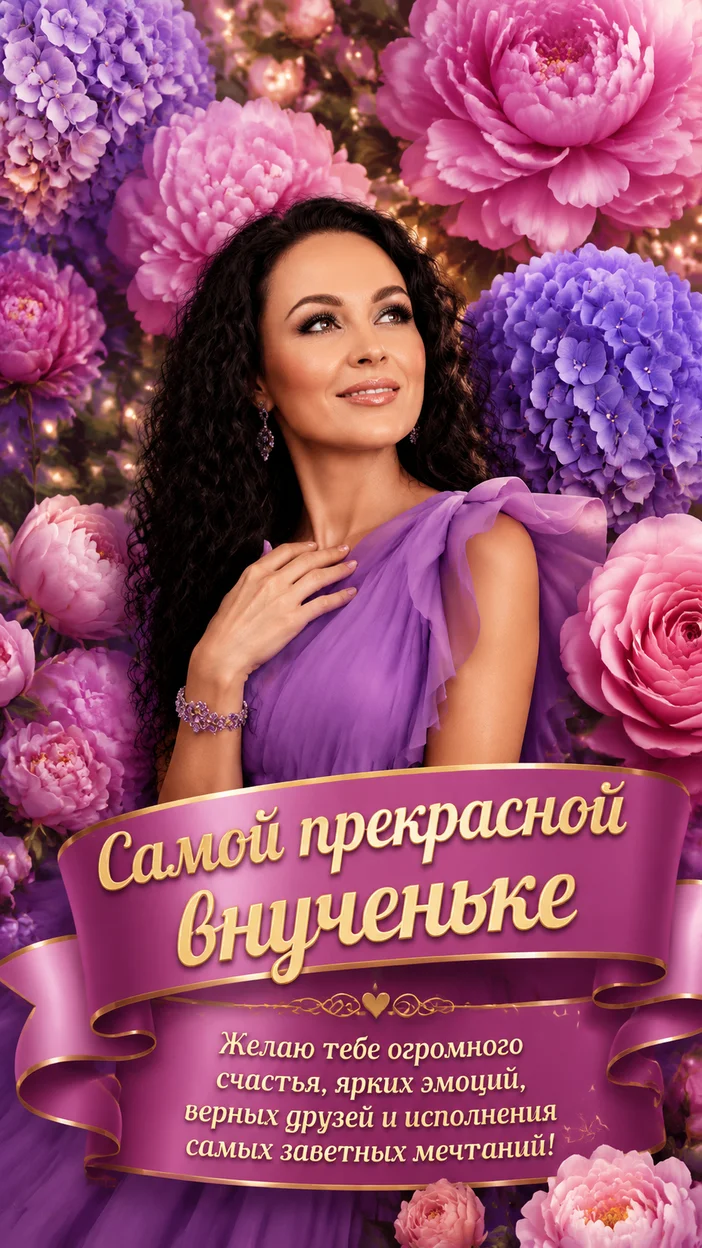 Открытка с крупными цветами для внучки