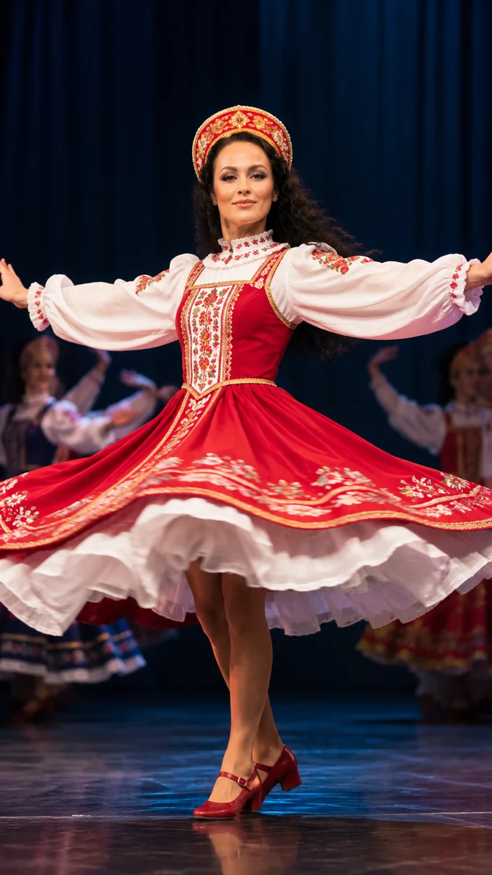 Фотосессия русского танца с вращением юбки