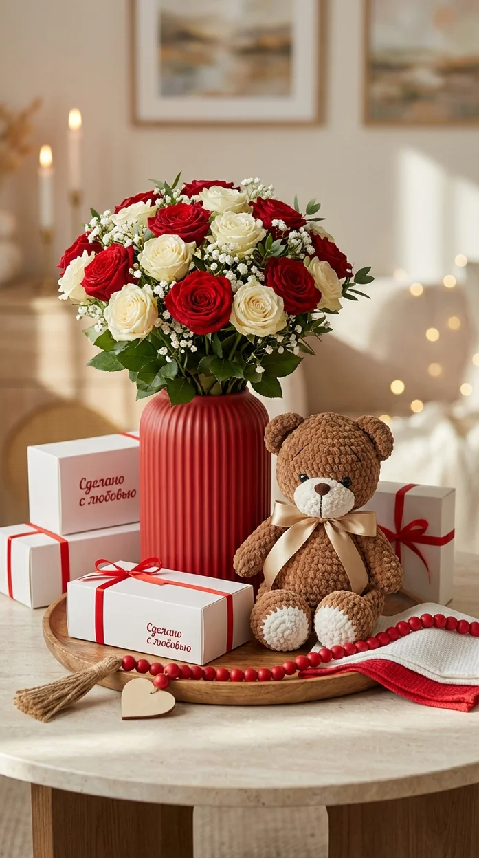 Ваш товар в красивом интерьере с коробочками и вашим текстом 