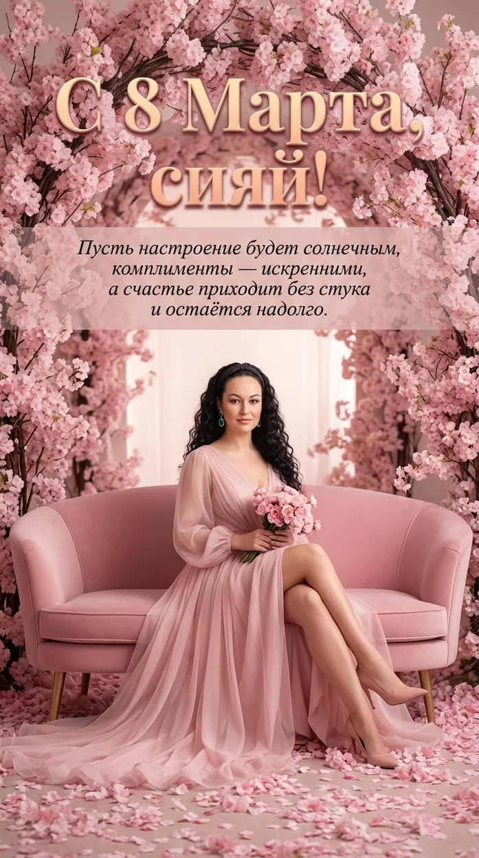 С 8 Марта, сияй! - открытка для подруги, мамы или сестры с вашим фото 