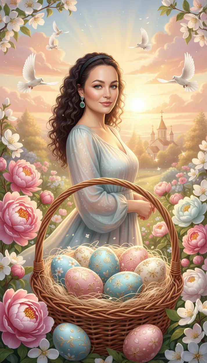  пасхальная сцена в стиле праздничной иллюстрированной открытки
