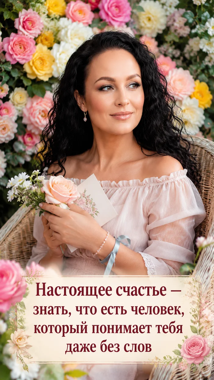 Фотооткрытка для подруги с пожеланием «Настоящее счастье — знать, что есть человек, который понимает тебя даже без слов»