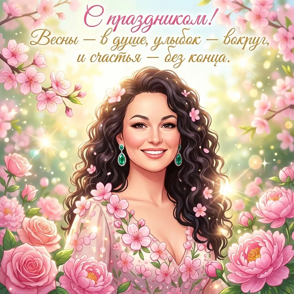 «С праздником! Весны — в душе, - Открытка с вашим фото 