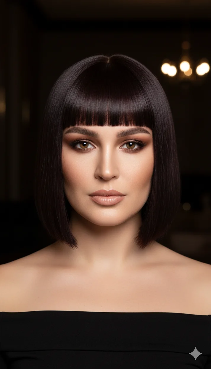 Гладкий графичный боб с плотной чёлкой 