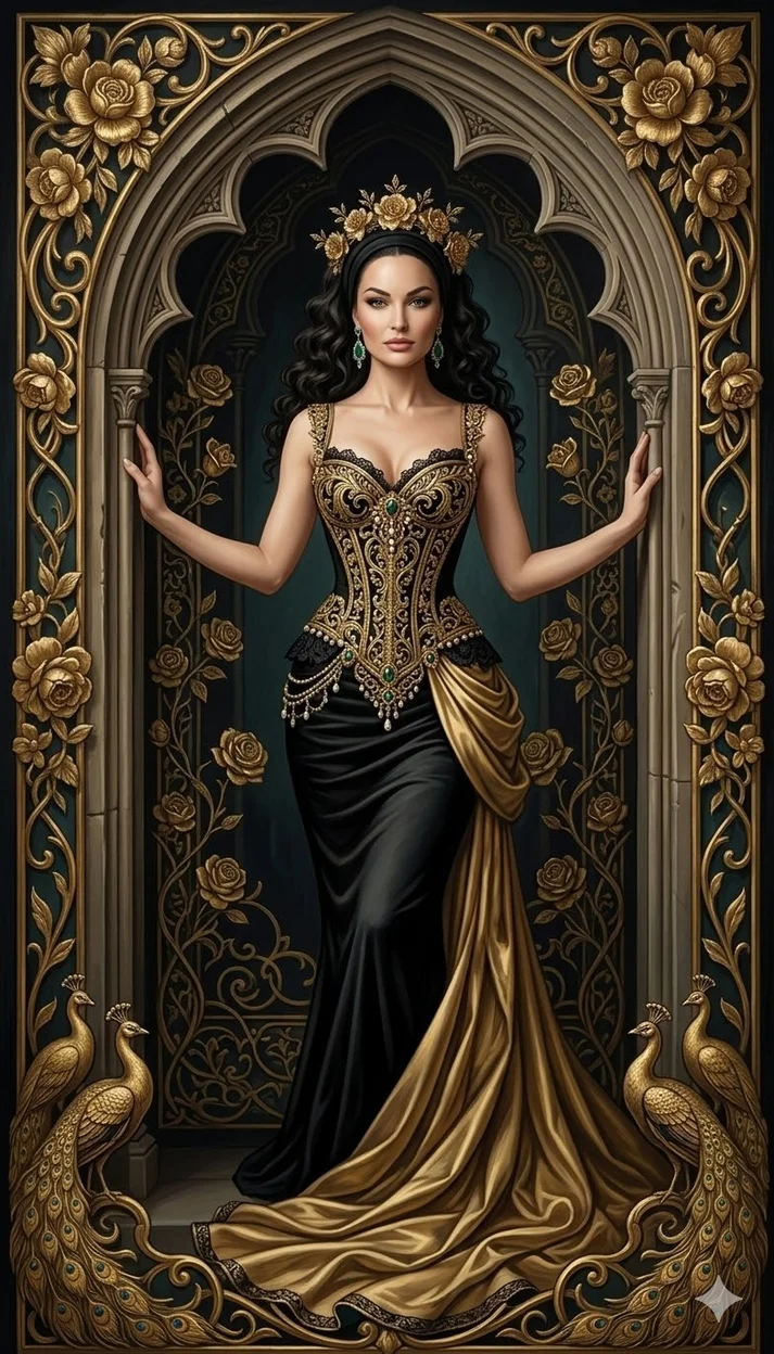 Открытка с вашим фото - fashion-композиция в стиле тёмного декоративного гламура 