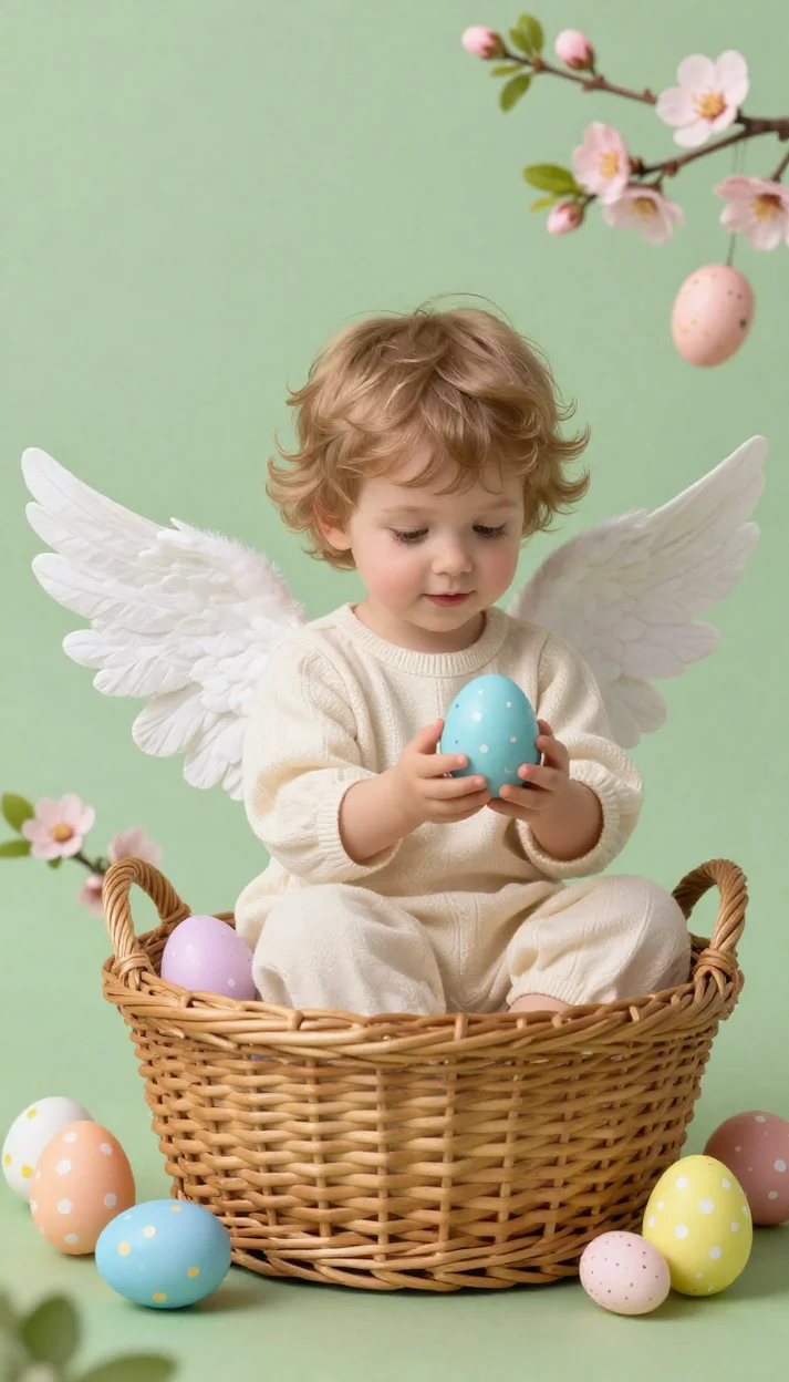  Пасхальный ангел ребёнок с яйцом