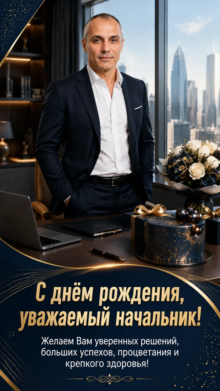 Фотосессия начальника в кабинете с подарками