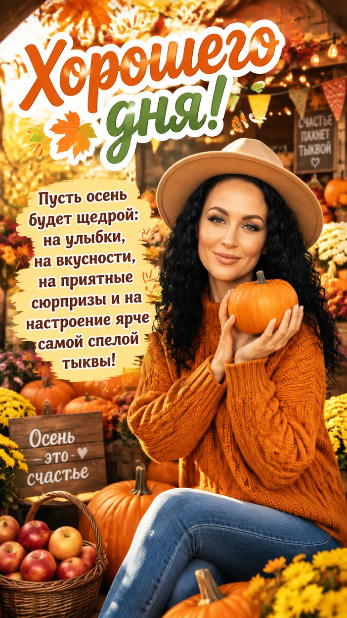 Фото девушки на осенней ярмарке — идеи ИИ-фотосессии с огнями, декором и атмосферой праздника