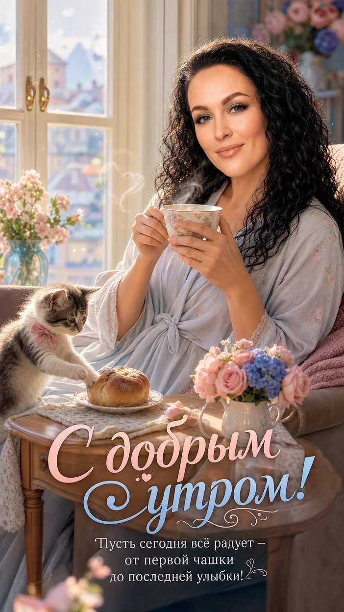 Фотооткрытка для подруги с пожеланием "С добрым утром!"