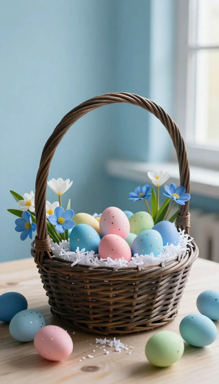 Пасхальная корзина с крашеными яйцами