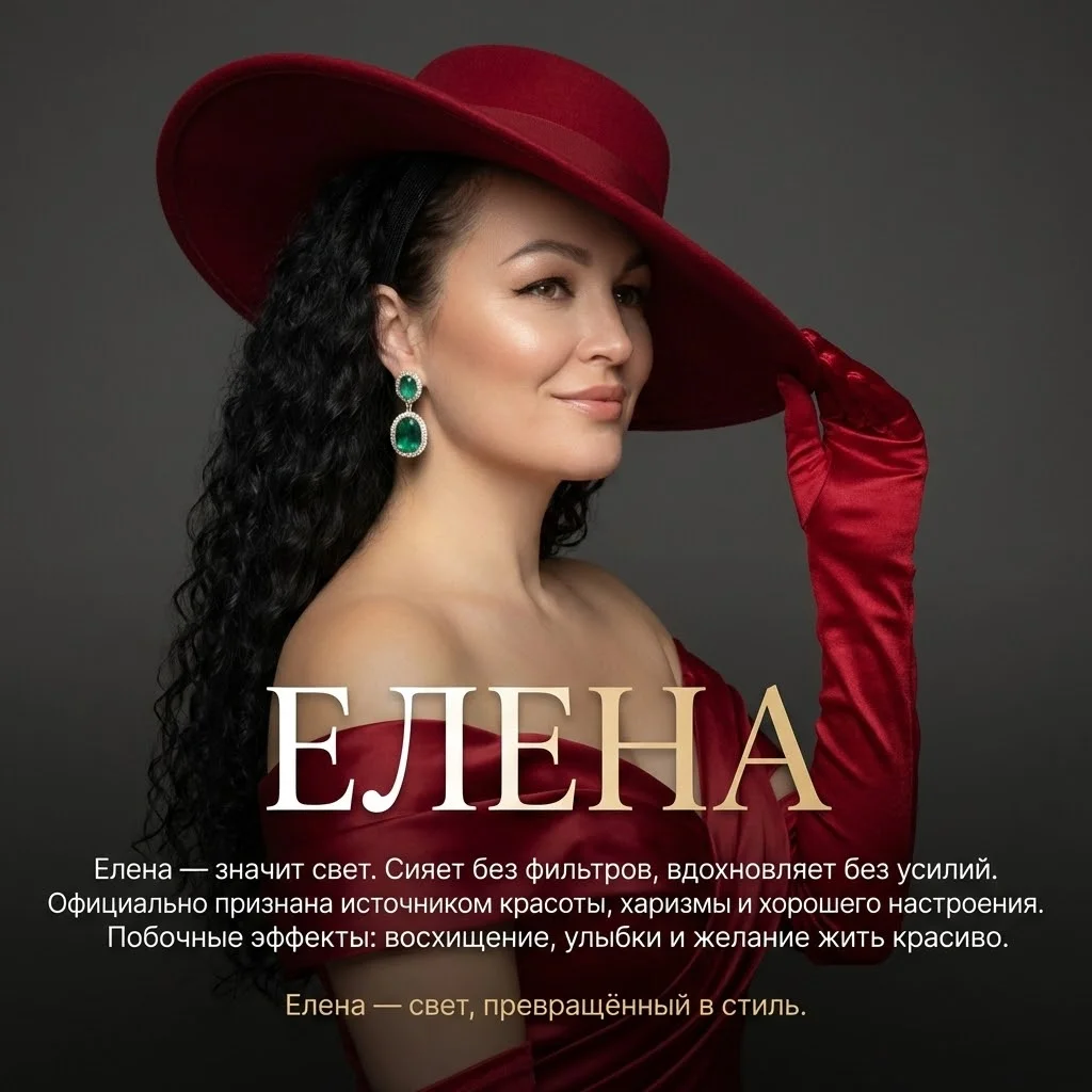Гламурный портрет в стиле luxury с именем елена -  открытка 