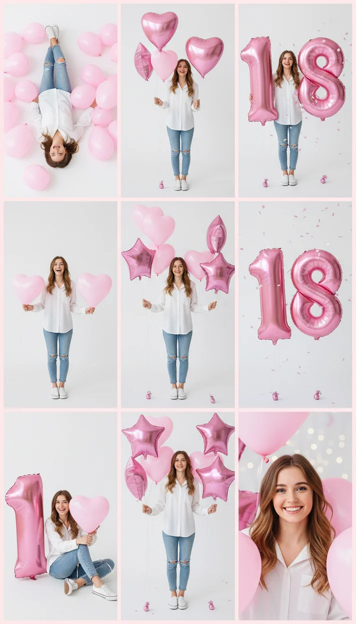  Фотосессия на 18 лет с розовыми шарами в фотоколлаже