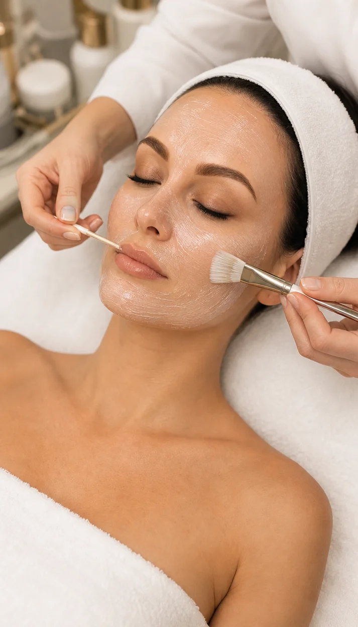 Фотосессия профессиональная маска для лица — SPA-фото с аппликатором и веерной кистью