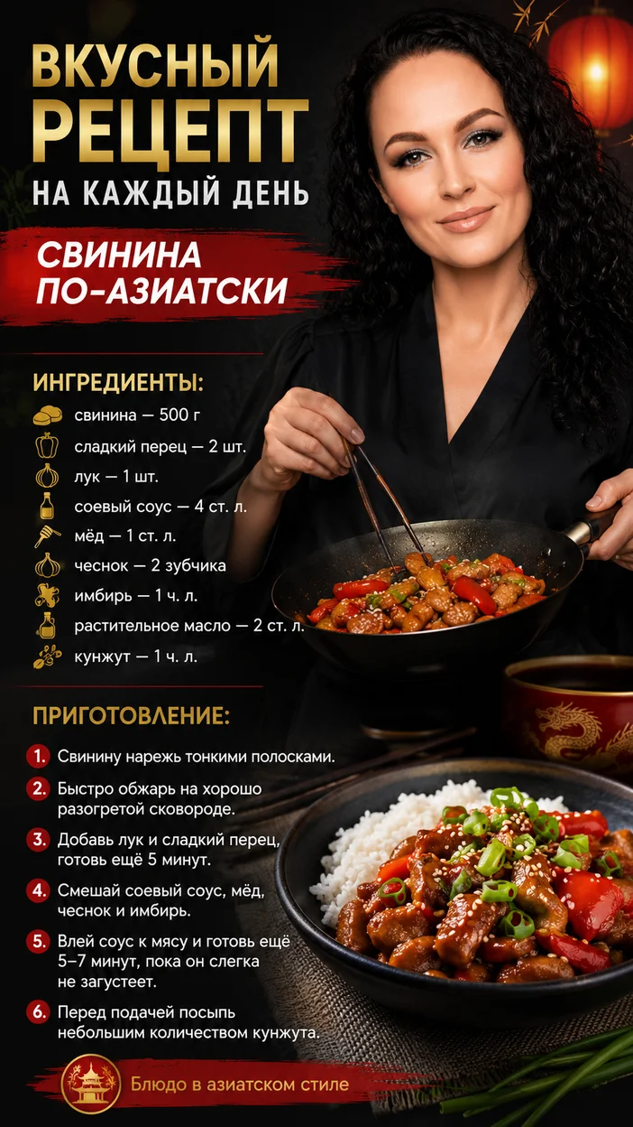 Фотосессия вкусного рецепта на каждый день со свининой по-азиатски