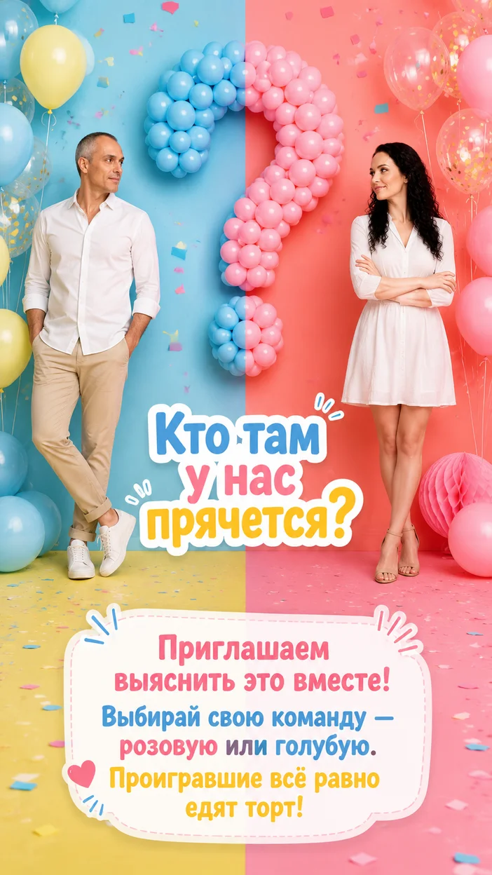 Фотооткрытка команда розового и голубого