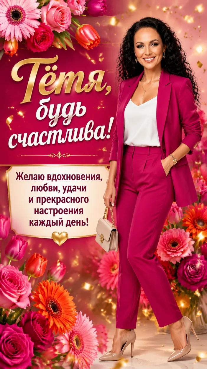 Яркая открытка тёте