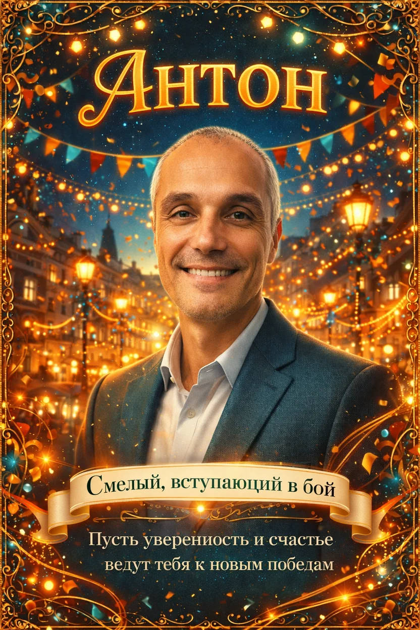 «Антон» открытка банер для поздравлений ИИ 