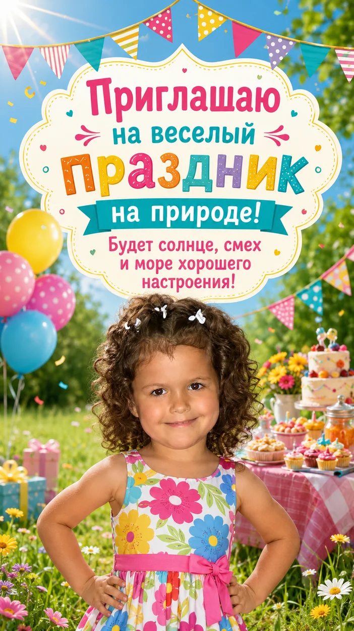Фотооткрытка — Приглашаю на праздник на природе!