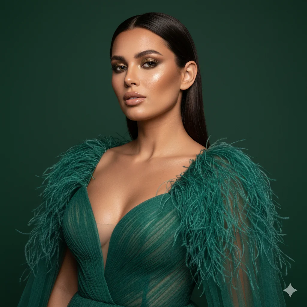 Сцена для продаж - Серьги( Девушка в изумрудно-зелёного цвета платье) 