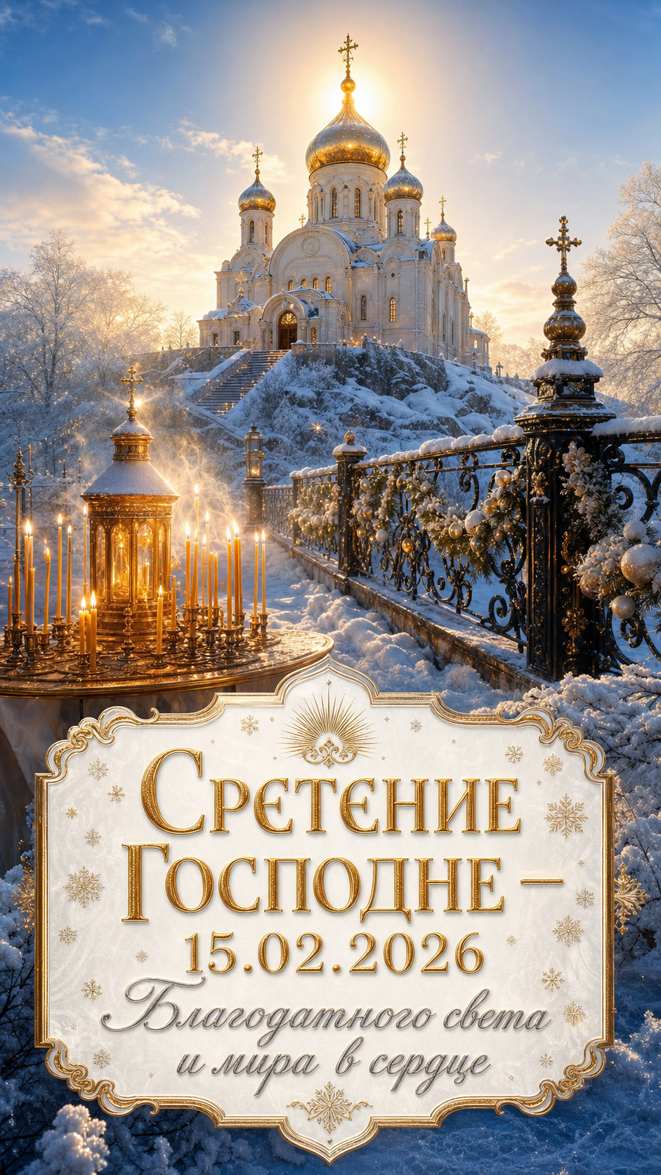 Сретение Господне — 15.02.2026 — светлая праздничная открытка