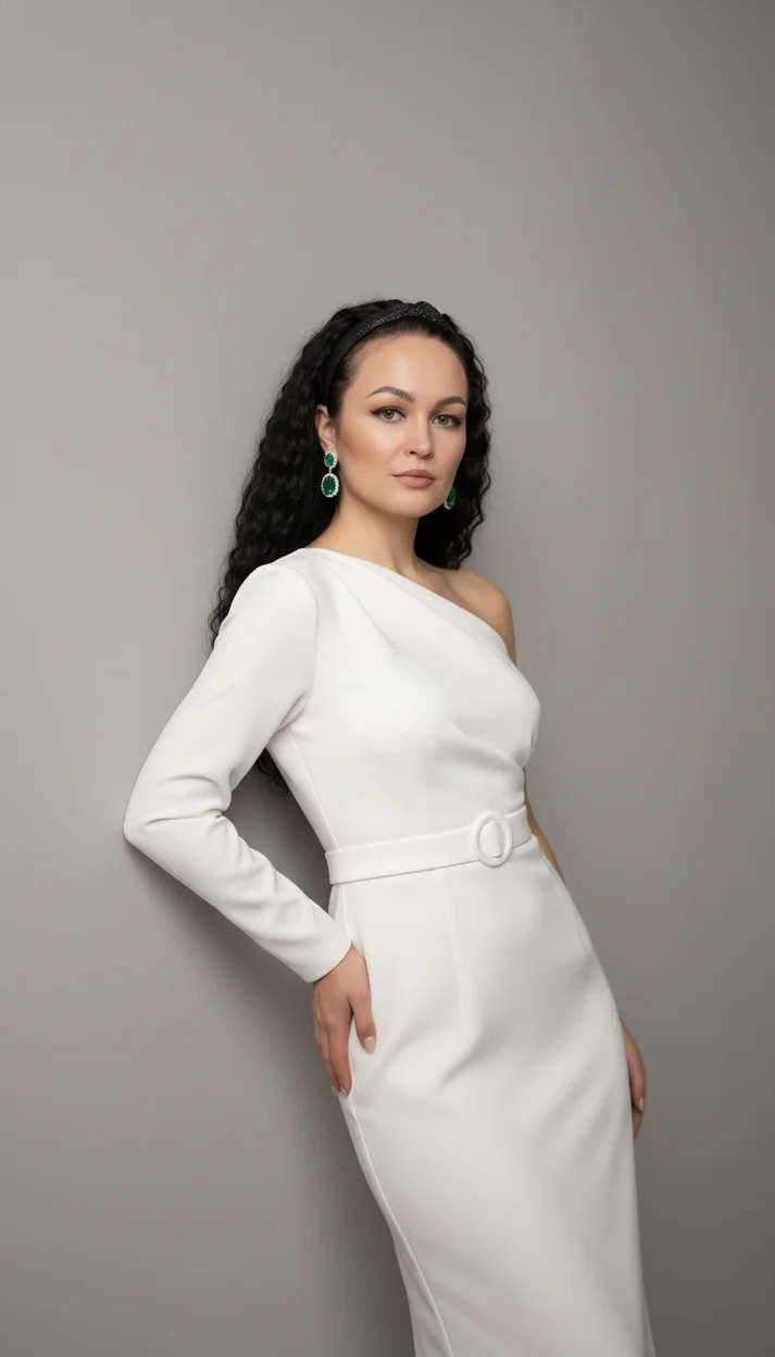 Минималистичный светлый портрет в белом платье